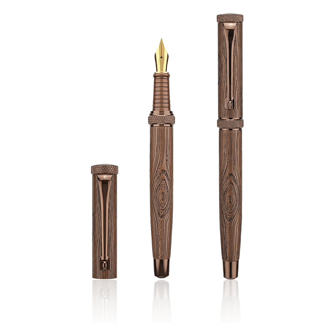 Personalised Woodwright Limited Edition Wooden Textured Metallic Fountain Pen - Set of 4 Fountain Pens - The Gifting Era