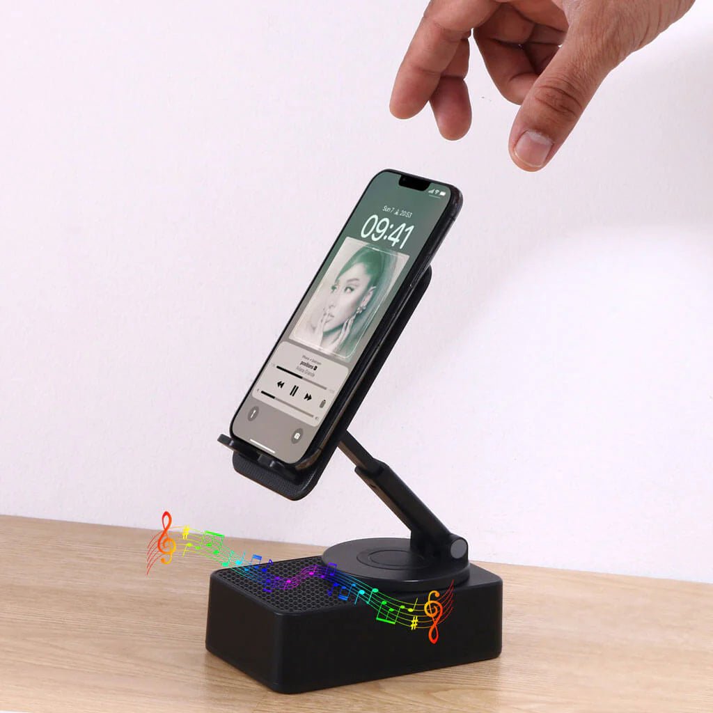 Premium 360° Smart Rotating Mobile Stand with 1500 mAH Wireless Bluetooth Speaker & Ambient RGB Led Light - The Gifting Era