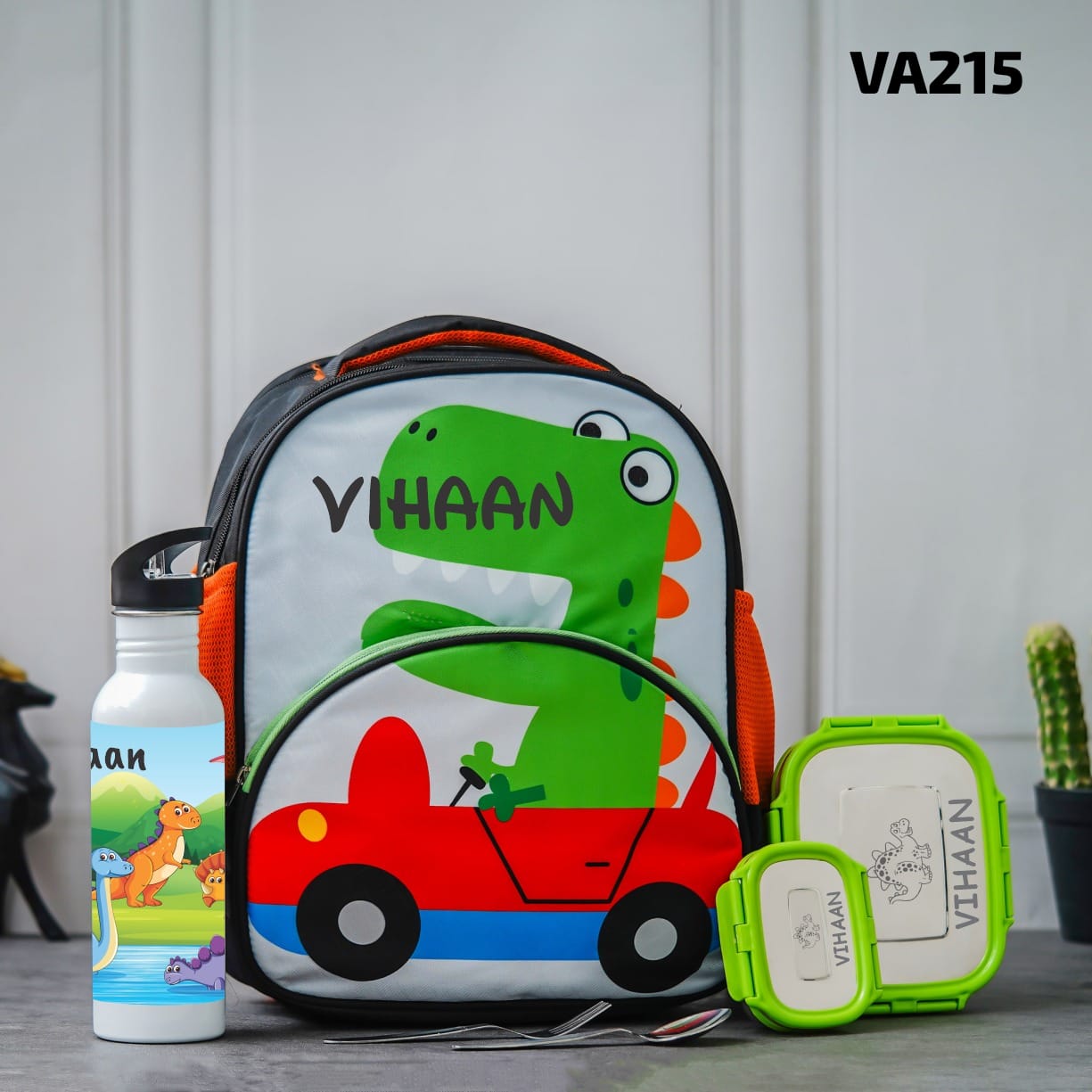 Personalised Kids Dino Theme Premium School Bag Hamper (VA215) - The Gifting Era
