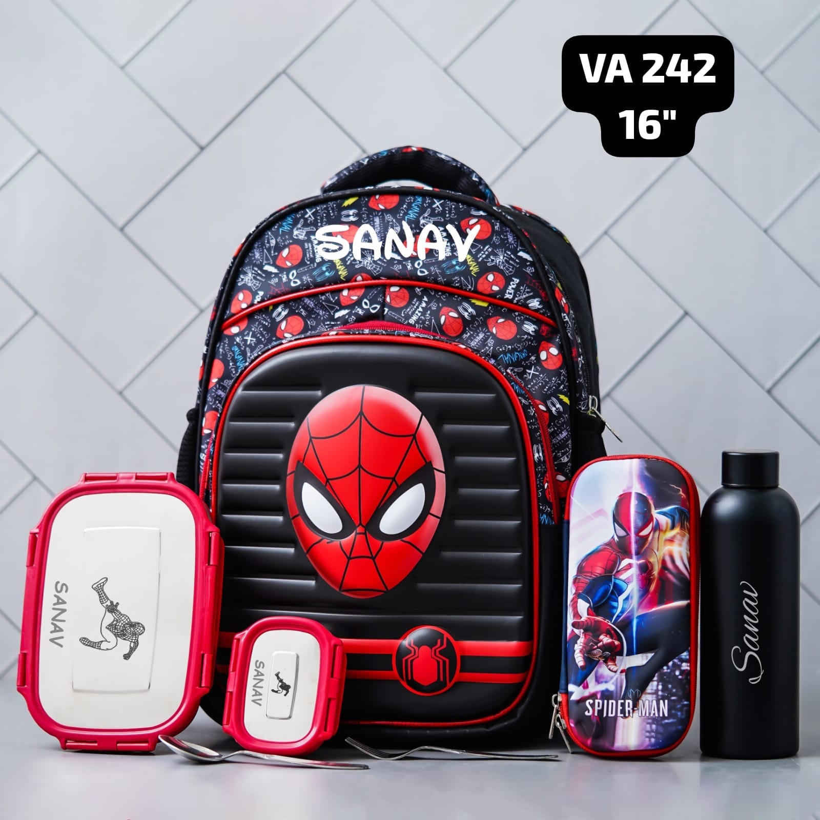 Personalised Kids Spider-Man Theme Premium School Bag Hamper (VA242) - The Gifting Era