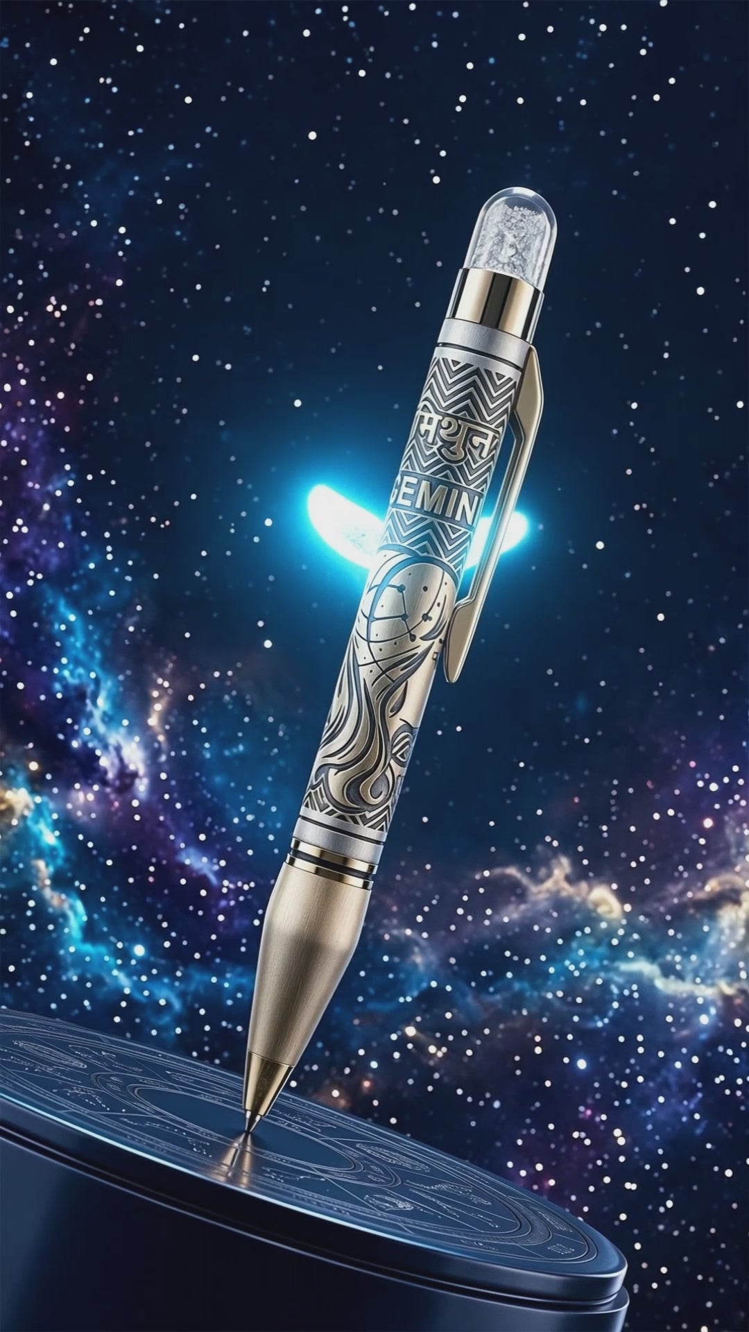Personalised Gemini / मिथुन Zodiac Engraved Premium Metal Twist Ball Pen with Crystal Top