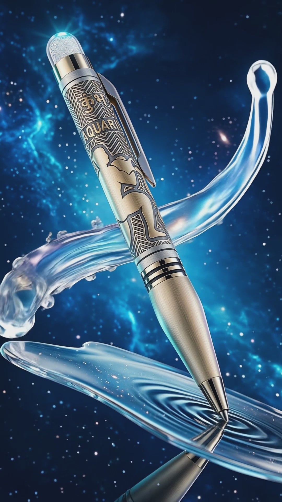 Personalised Aquarius / कुंभ Zodiac Engraved Premium Metal Twist Ball Pen with Crystal Top