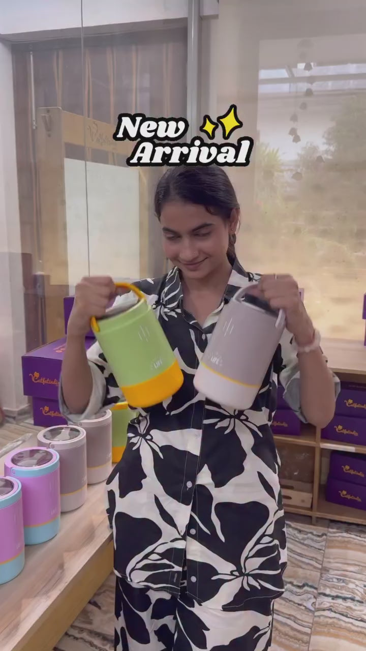 Personalised 3 Tier Vacuum Insulated Hot & Cold Jumbo Lunch Box with Foldable Spoon - 900 ML