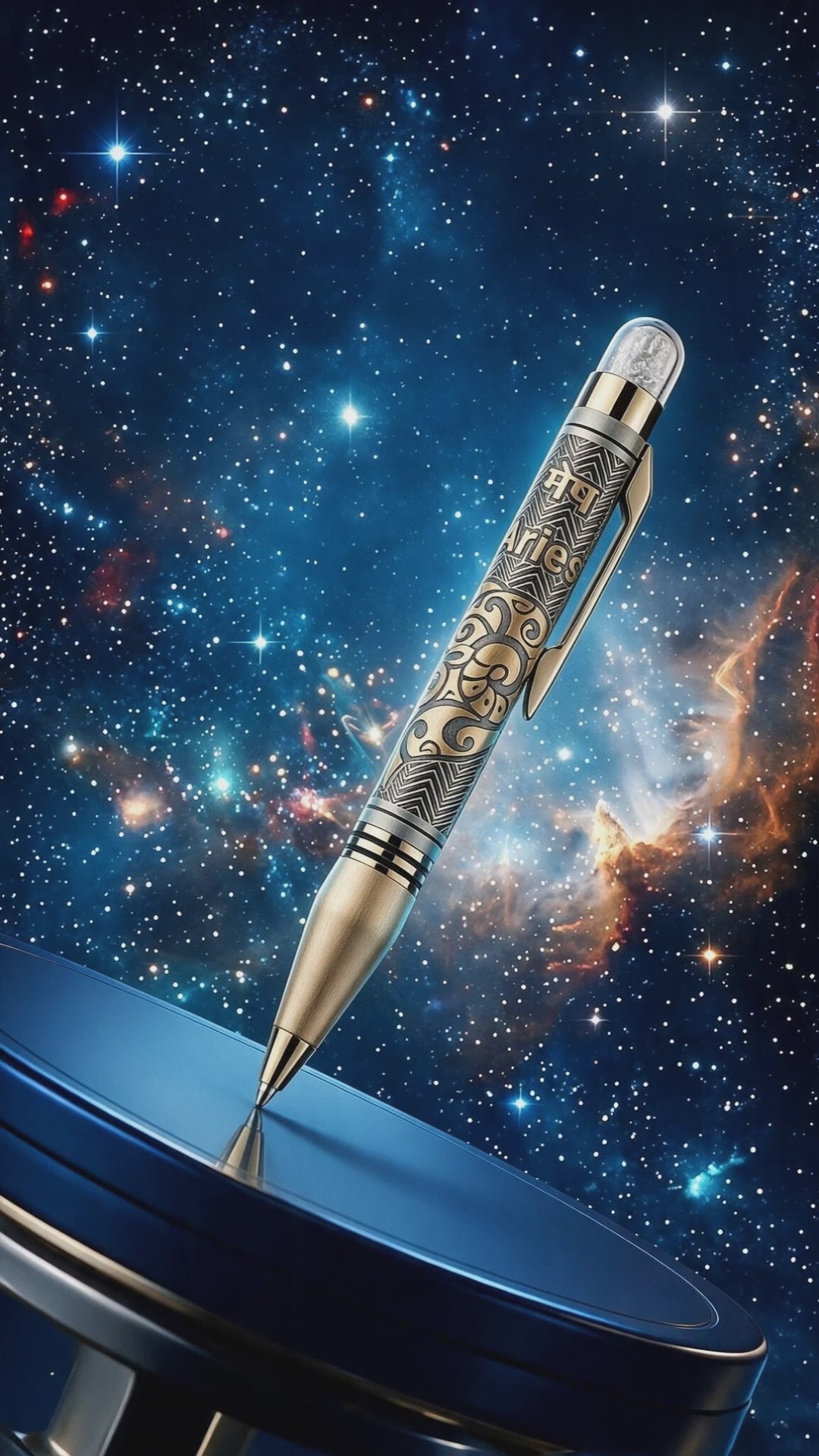 Personalised Aries / मेष Zodiac Engraved Premium Metal Twist Ball Pen with Crystal Top