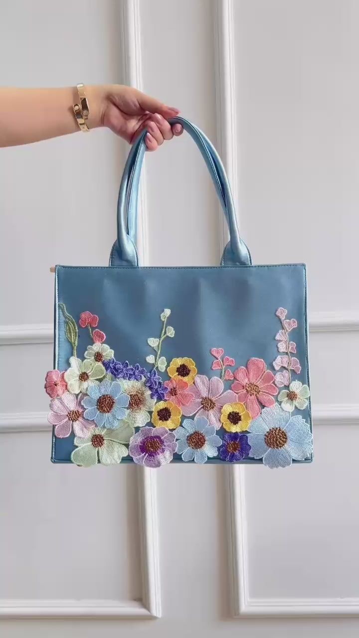 Personalised Premium Handcrafted Bloom Floral Satin Hand Bag - Limited Edition