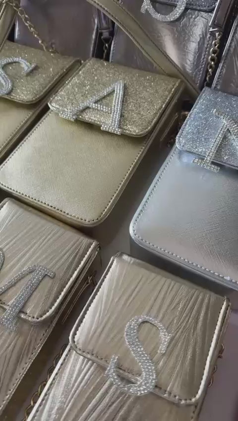 Personalised Premium Glitter Luxe Monogram Initial Crossbody Sling Bag