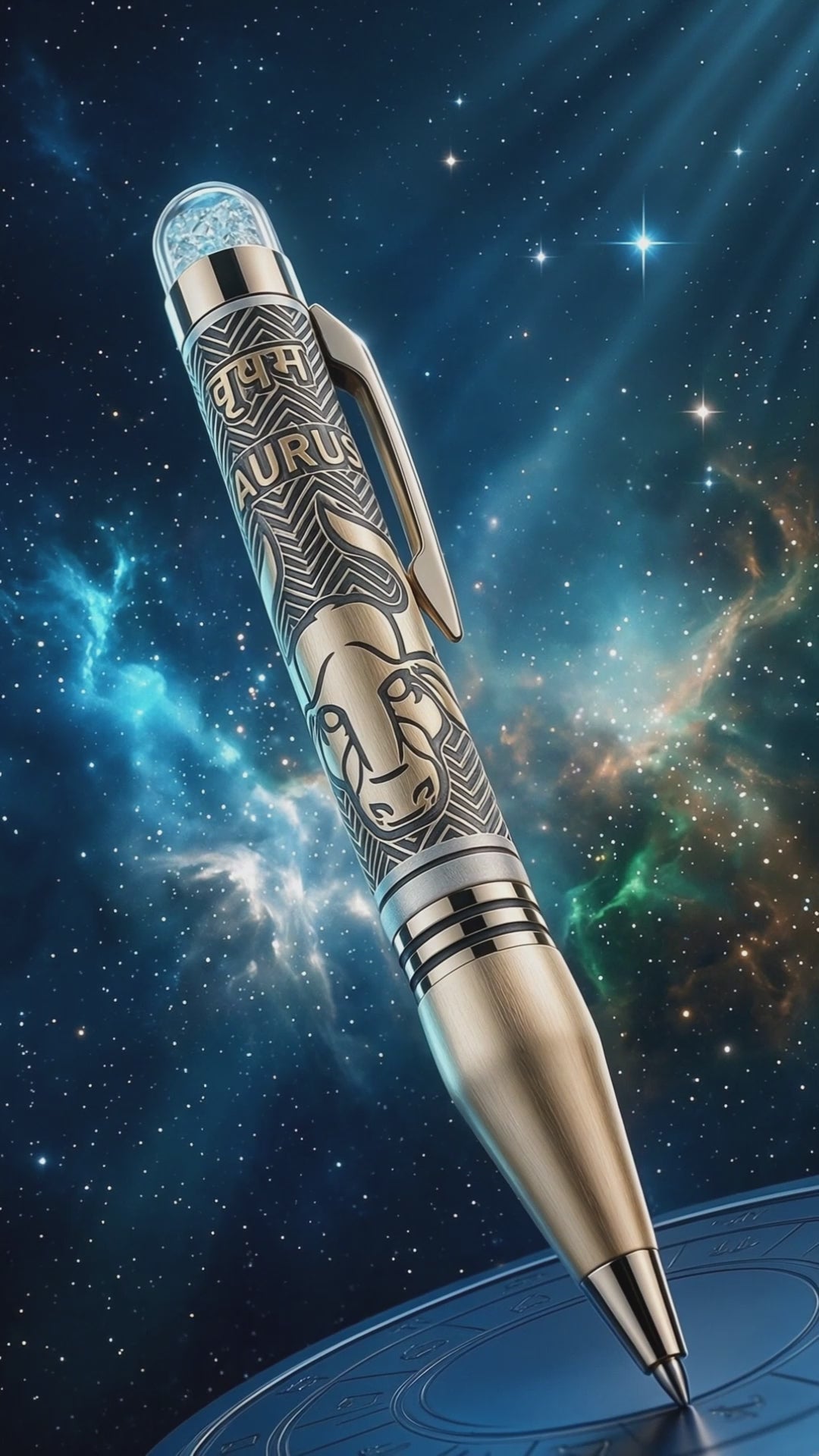 Personalised Taurus / वृषभ Zodiac Engraved Premium Metal Twist Ball Pen with Crystal Top