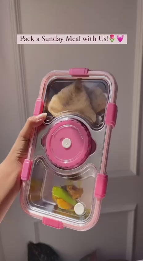 Personalised 3 Compartment Stainless Steel Bento Leakproof 750 Ml Lunch Box with Steel Spoon & Chopstick