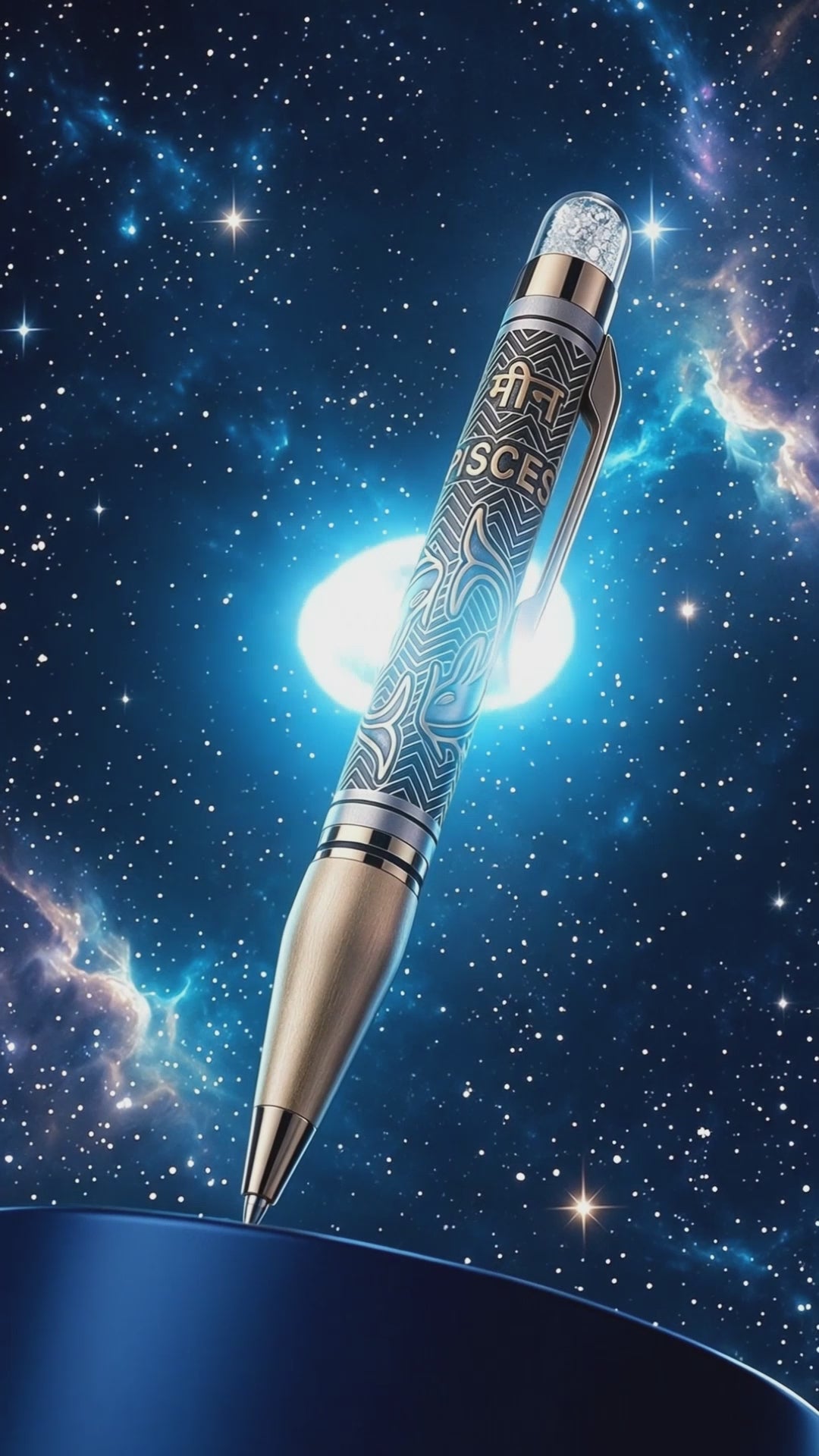 Personalised Pisces / मीन Zodiac Engraved Premium Metal Twist Ball Pen with Crystal Top