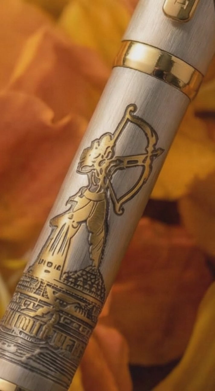 Personalised Sacred Lord Jai Shree Ram Ayodhya Metal Roller Pen with Rudraksh Bead Embed