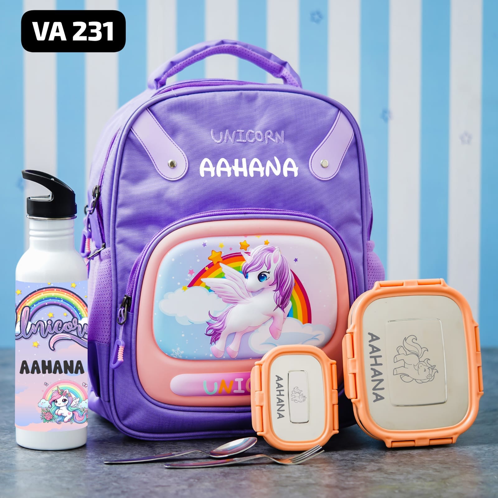 Personalised Kids Unicorn Theme Premium School Bag Hamper (VA231)