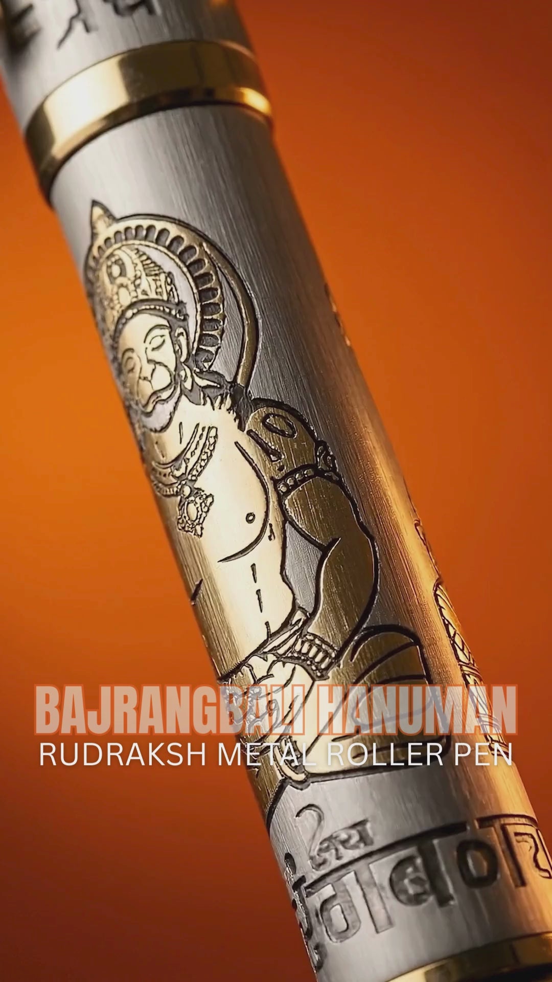 Personalised Sacred Lord Bajrangbali Hanuman Metal Roller Pen with Rudraksh Bead Embed