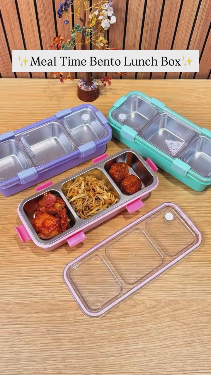 Personalised 3 Compartment Stainless Steel Bento Leakproof Lunch Box with Steel Spoon & Chopstick