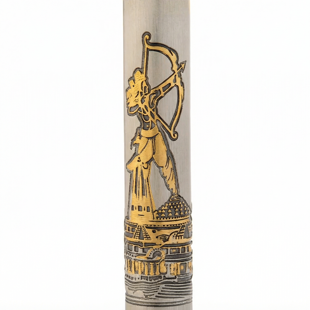 Personalised Sacred Lord Jai Shree Ram Ayodhya Metal Roller Pen with Rudraksh Bead Embed - The Gifting Era