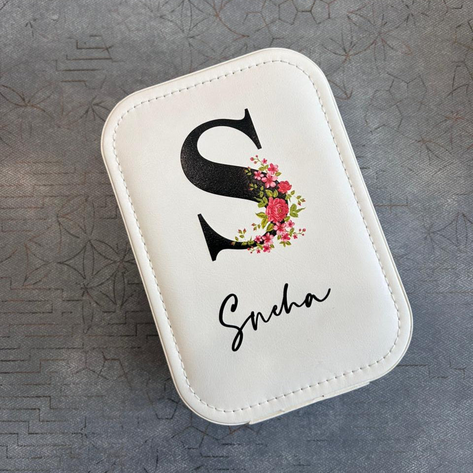 Personalised Printed Jewellery & Makeup Organiser Vanity Box with Rechargeable Touch Sensor Led Mirror - 3 Light Mode - The Gifting Era