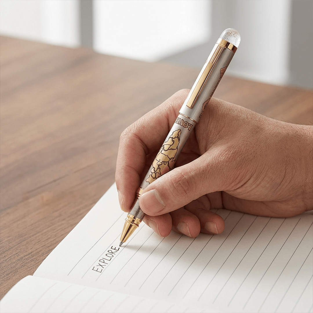 Satyamev Jayate X I love India Engraved Premium Metal Roller Pen With Crystals on Top - The Gifting Era