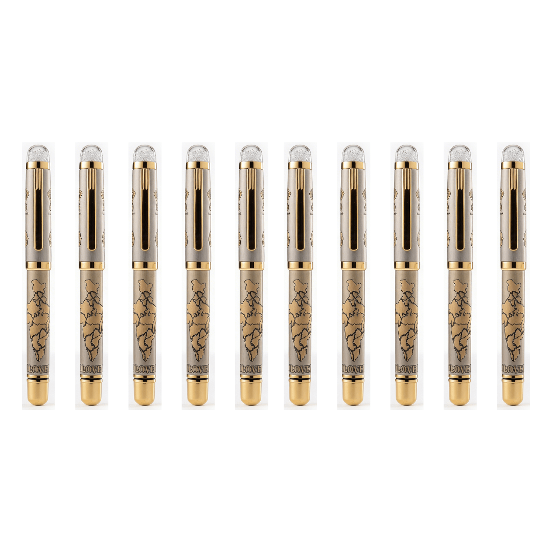 Satyamev Jayate X I love India Engraved Premium Metal Roller Pen With Crystals on Top - The Gifting Era