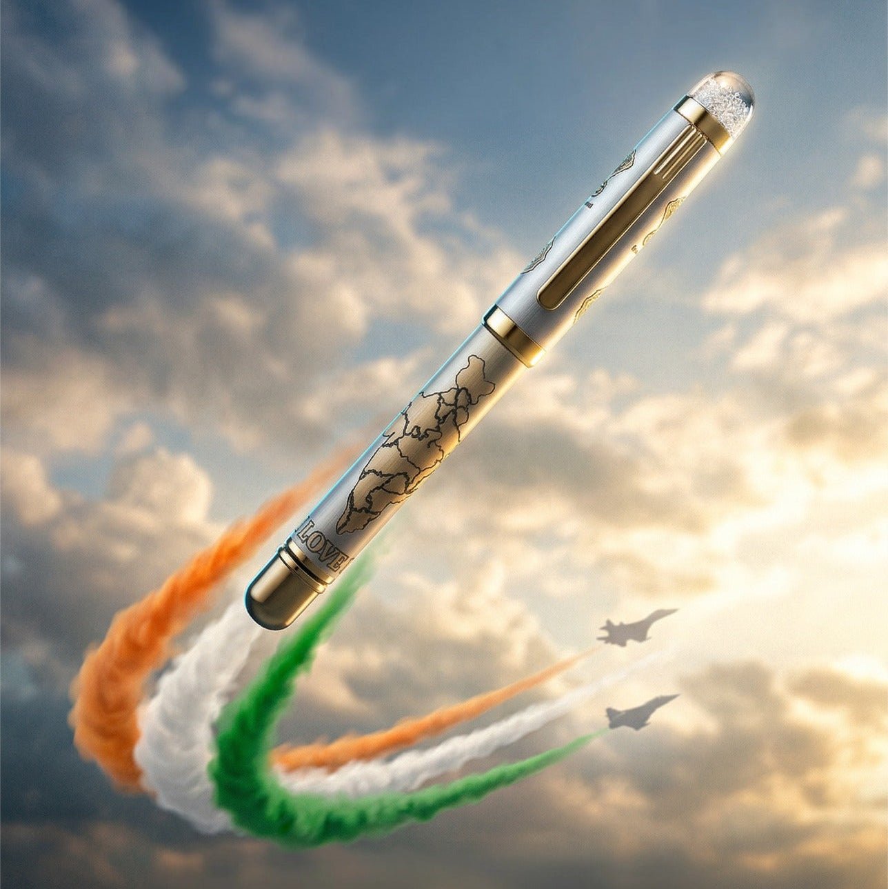 Satyamev Jayate X I love India Engraved Premium Metal Roller Pen With Crystals on Top - The Gifting Era