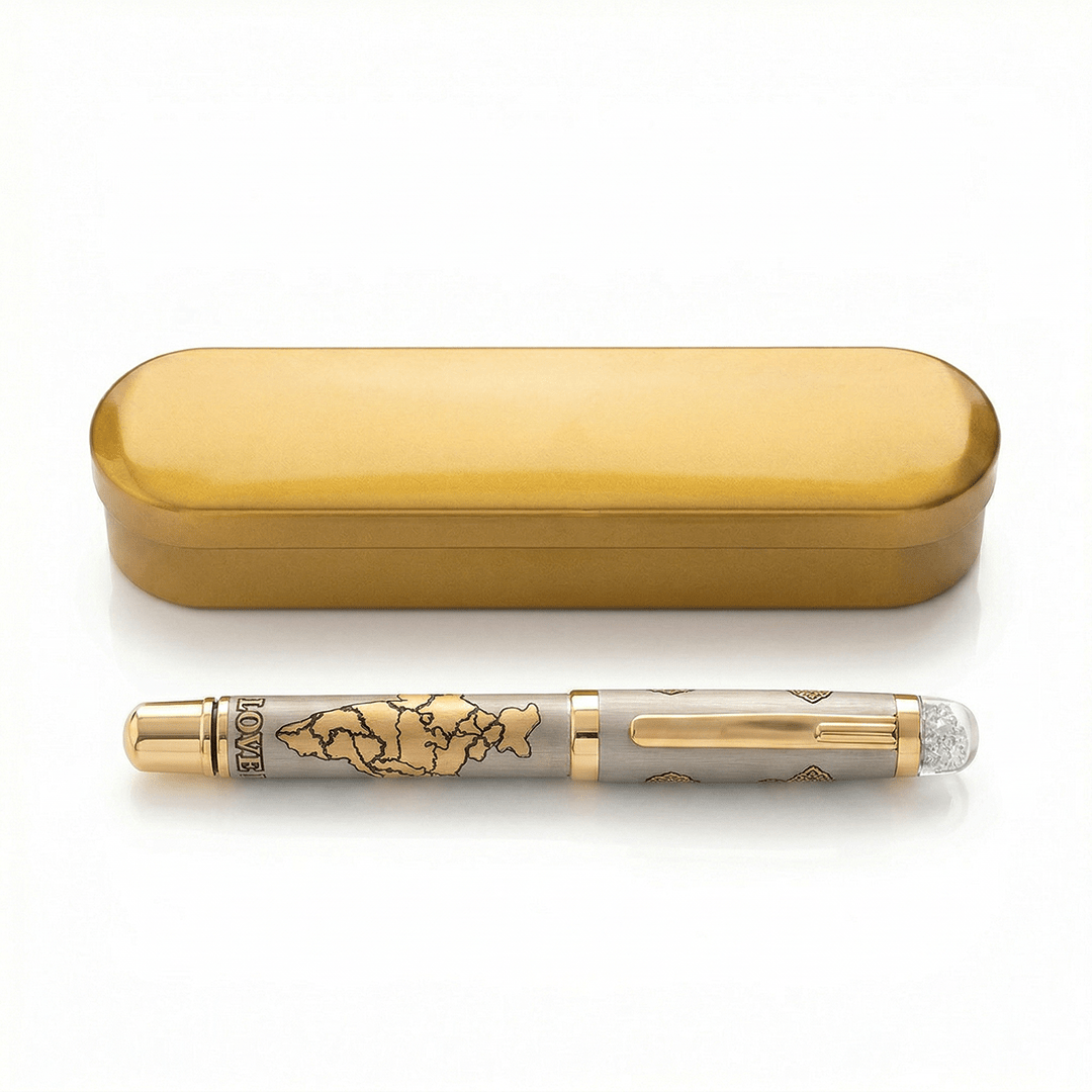 Satyamev Jayate X I love India Engraved Premium Metal Roller Pen With Crystals on Top - The Gifting Era