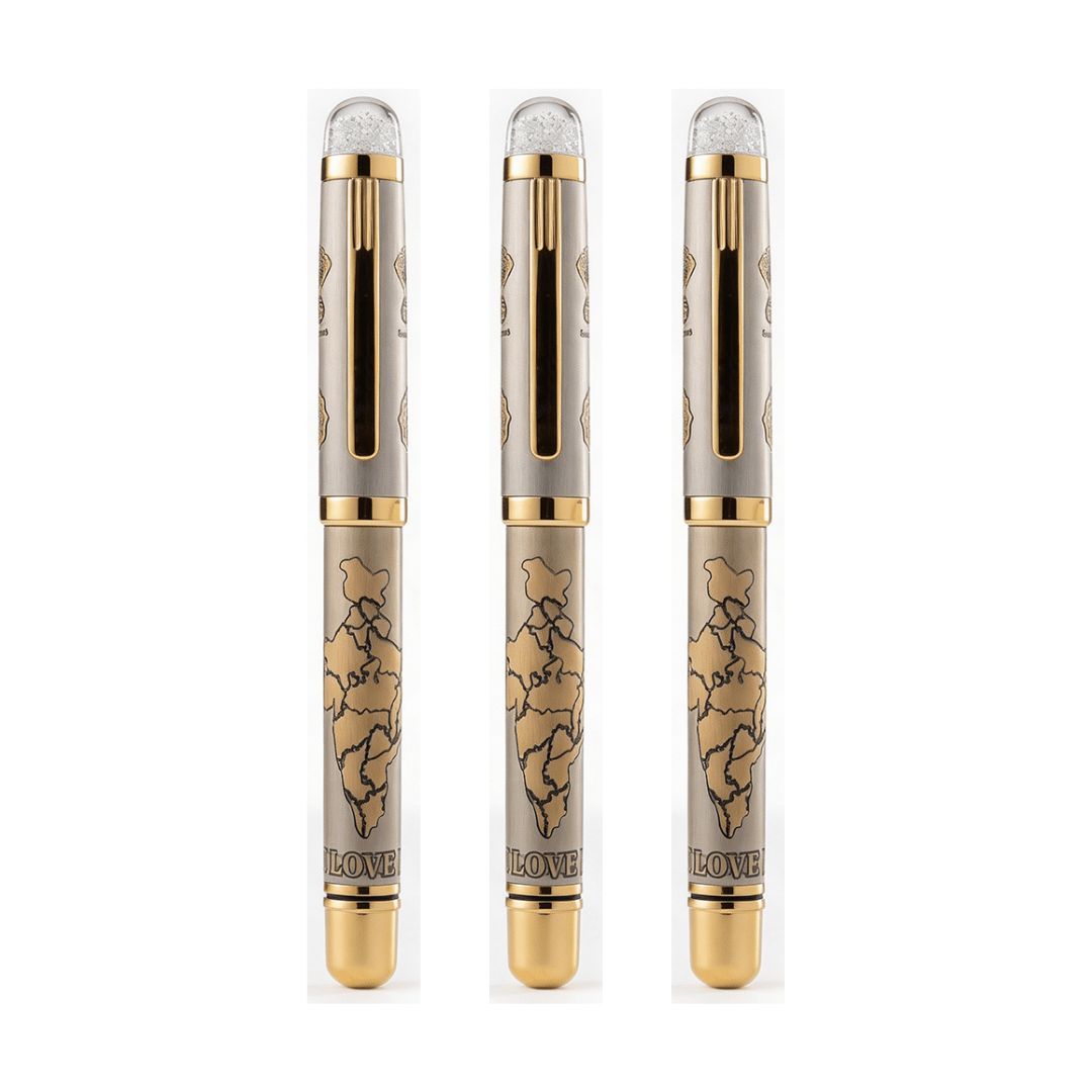 Satyamev Jayate X I love India Engraved Premium Metal Roller Pen With Crystals on Top - The Gifting Era