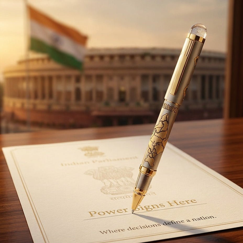 Satyamev Jayate X I love India Engraved Premium Metal Roller Pen With Crystals on Top - The Gifting Era