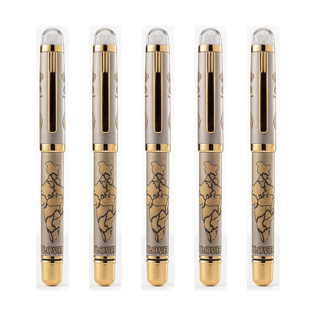 Satyamev Jayate X I love India Engraved Premium Metal Roller Pen With Crystals on Top - The Gifting Era