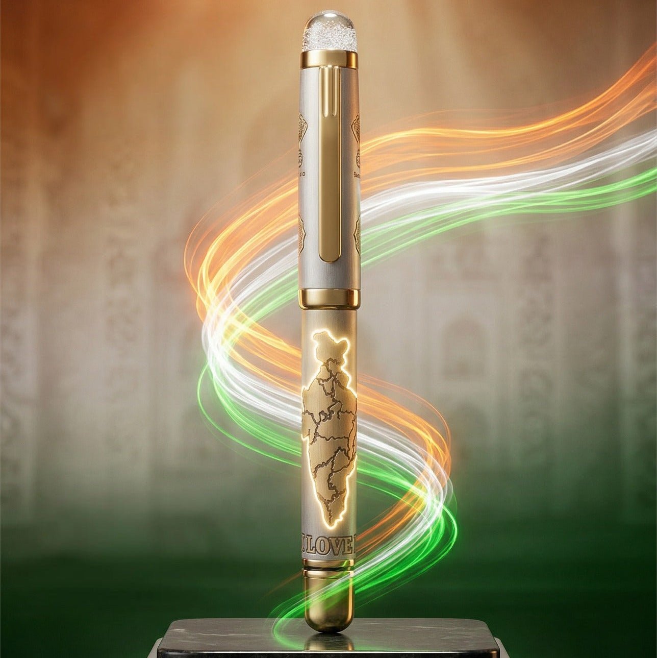 Satyamev Jayate X I love India Engraved Premium Metal Roller Pen With Crystals on Top - The Gifting Era