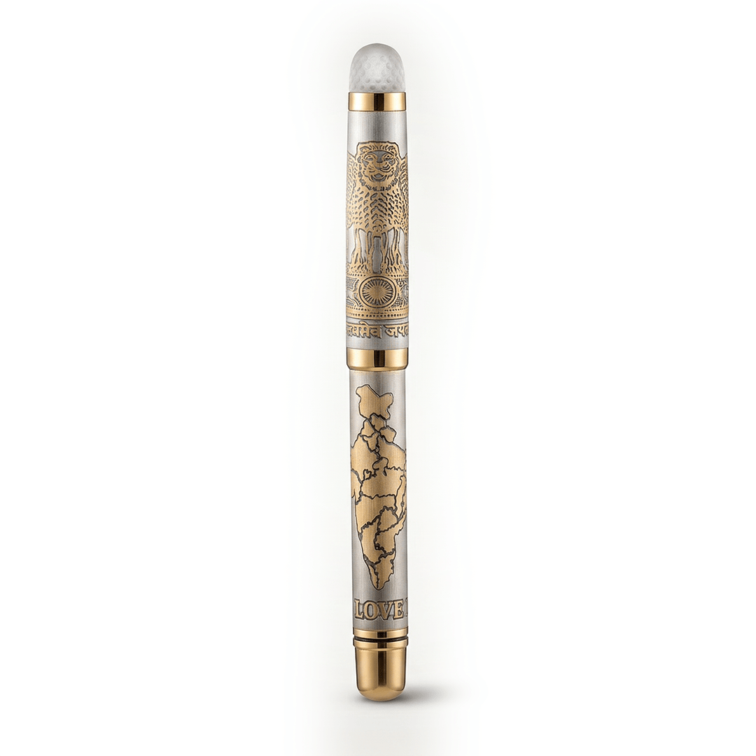 Satyamev Jayate X I love India Engraved Premium Metal Roller Pen With Crystals on Top - The Gifting Era