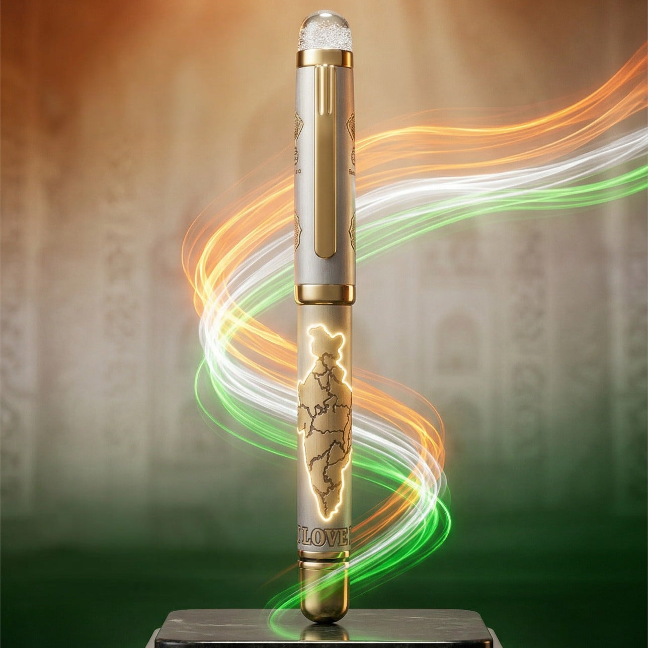 Satyamev Jayate X I love India Engraved Premium Metal Roller Pen With Crystals on Top