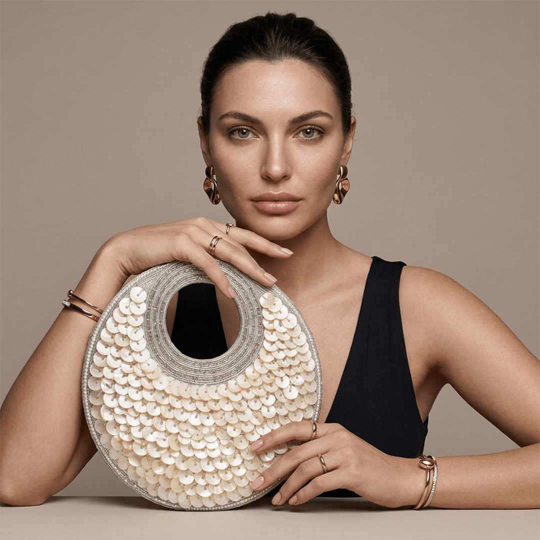 Selene Crescent Moon Bag | Platinum Pearl | Limited Edition Luxury By The Gifting Era - The Gifting Era