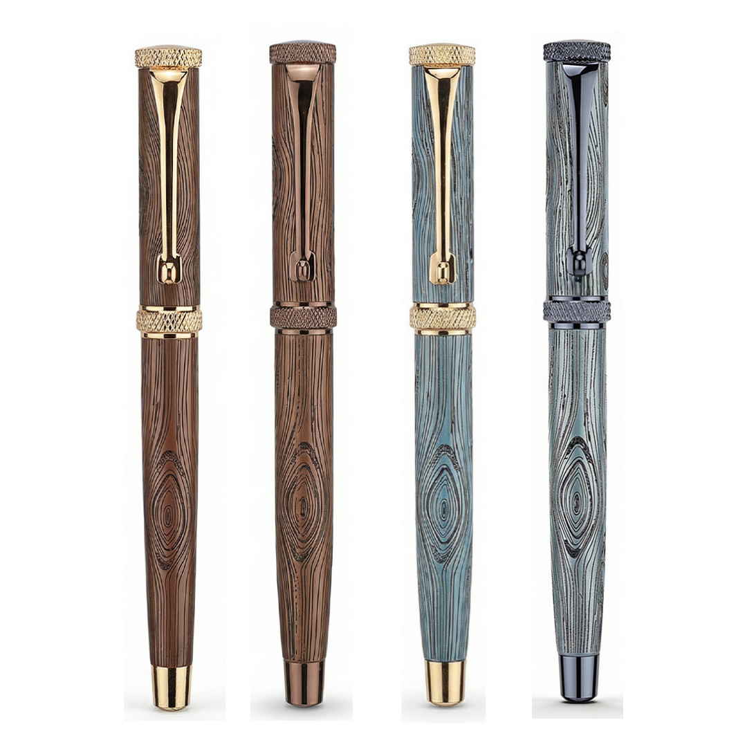 Personalised Woodwright Limited Edition Wooden Textured Metallic Fountain Pen - Set of 4 Fountain Pens - The Gifting Era