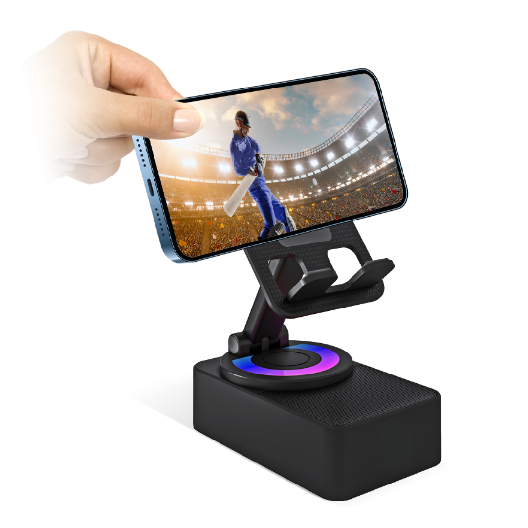 Premium 360° Smart Rotating Mobile Stand with 1500 mAH Wireless Bluetooth Speaker & Ambient RGB Led Light