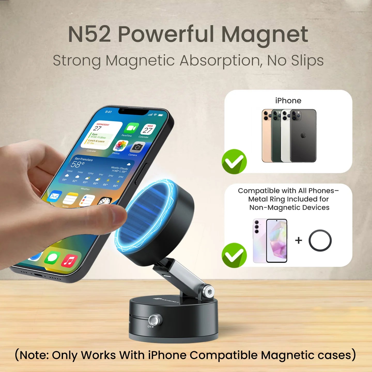 Smart Foldable Ultra Magnetic Vacuum 360° Mobile Holder for Car, Outdoors & Indoors